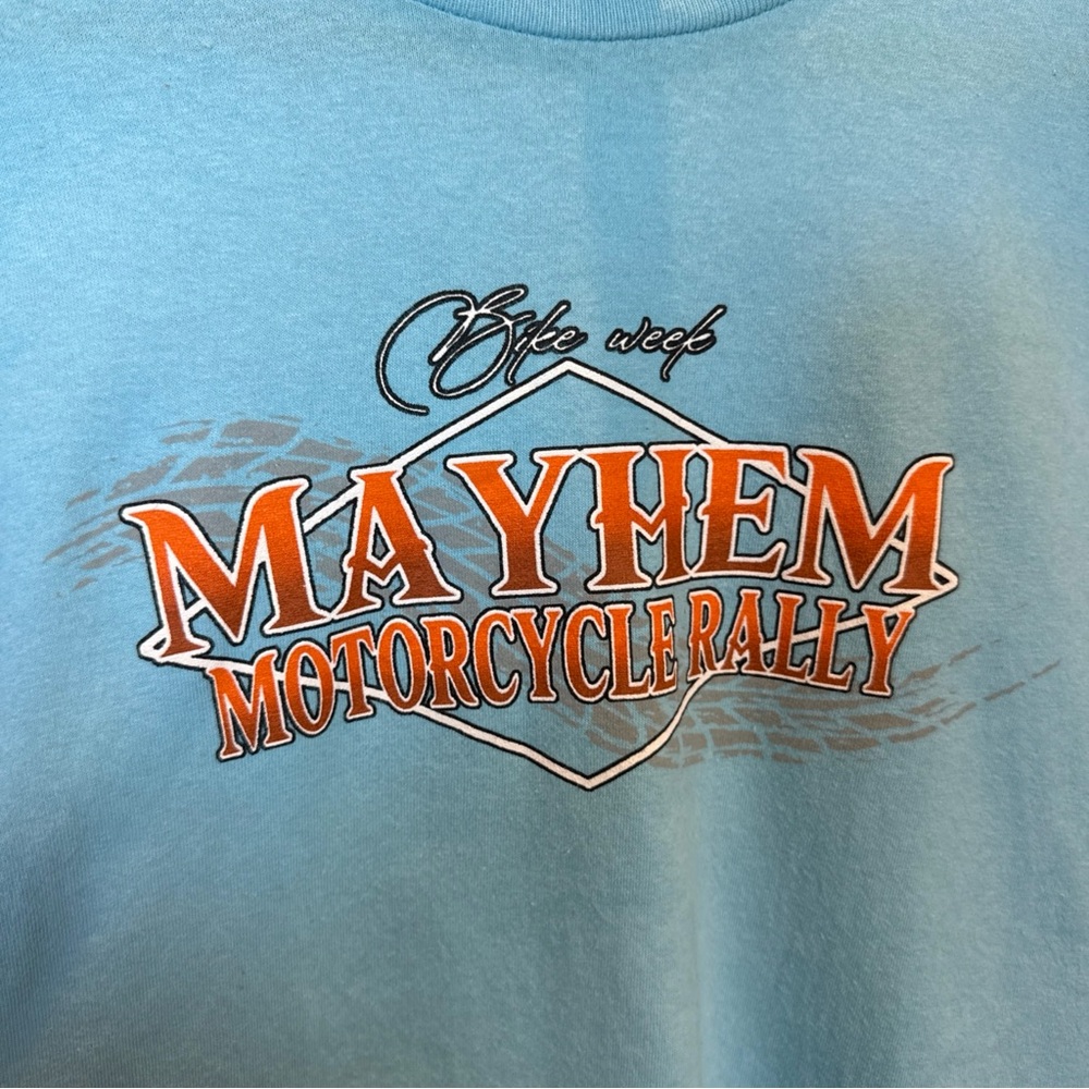 Mayhem Motorcycle Rally Bullhead City, AZ Men’s Blue T-Shirt, Size Medium - Picture 6 of 6